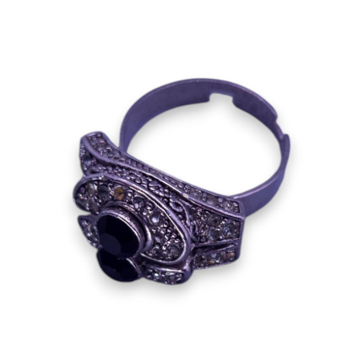 Silver Tone Black & Clear Cubic Zirconia Classic Ring