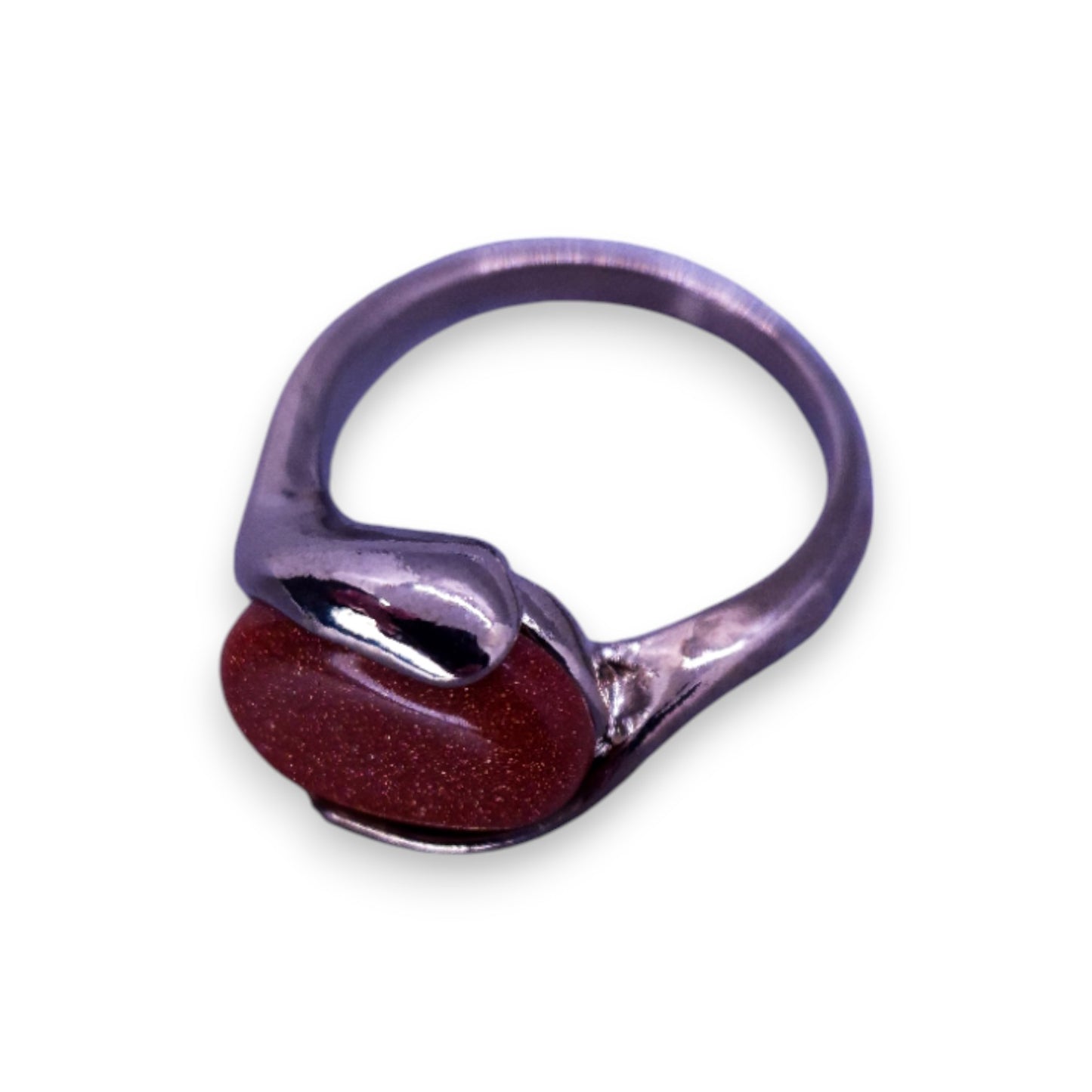 Silver Tone Brown Goldstone Classic Ring