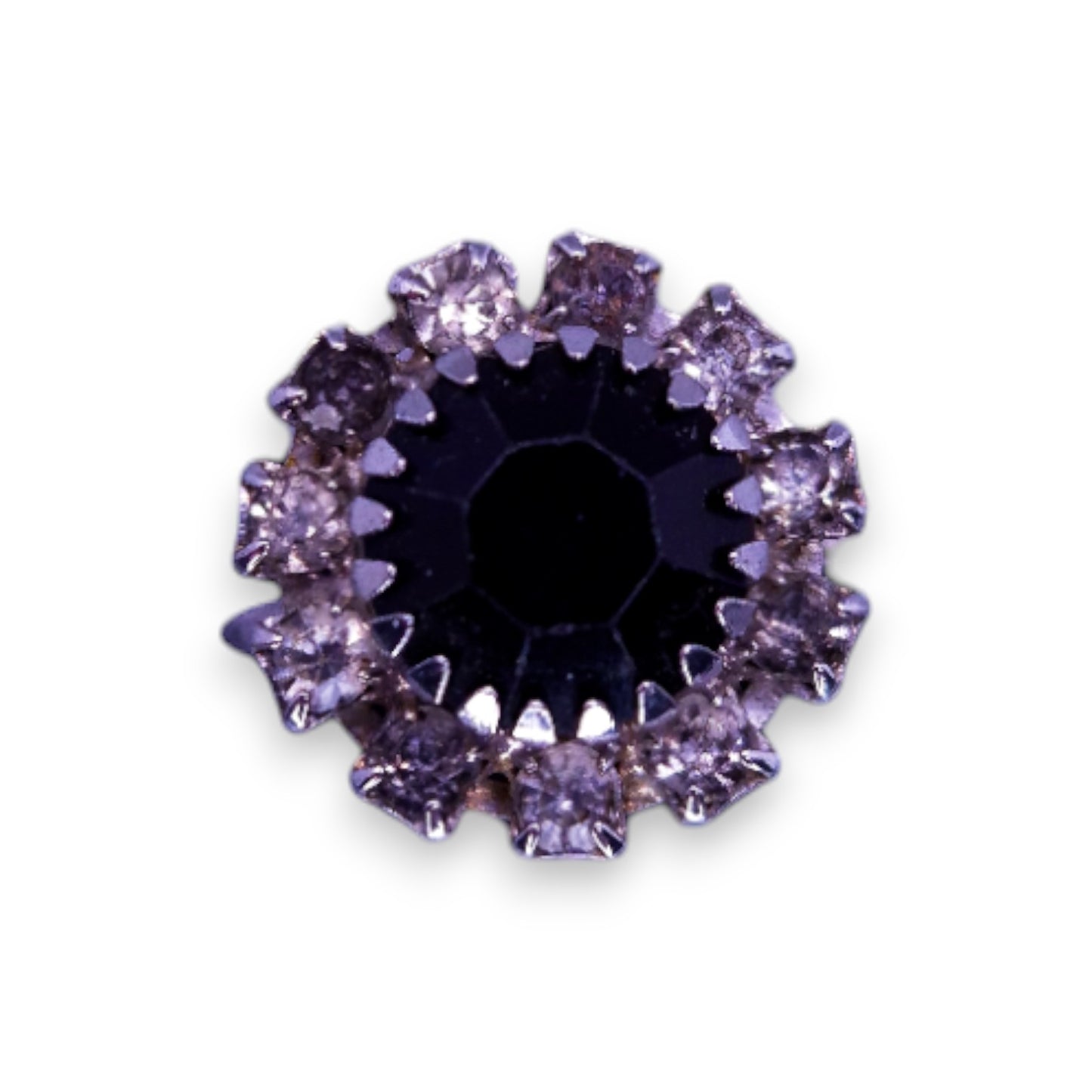 Silver Tone Black & Clear Cubic Zirconia Classic Ring