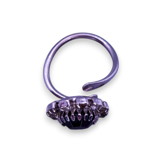 Silver Tone Black & Clear Cubic Zirconia Classic Ring