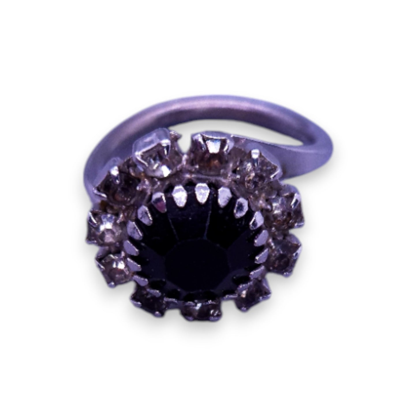 Silver Tone Black & Clear Cubic Zirconia Classic Ring