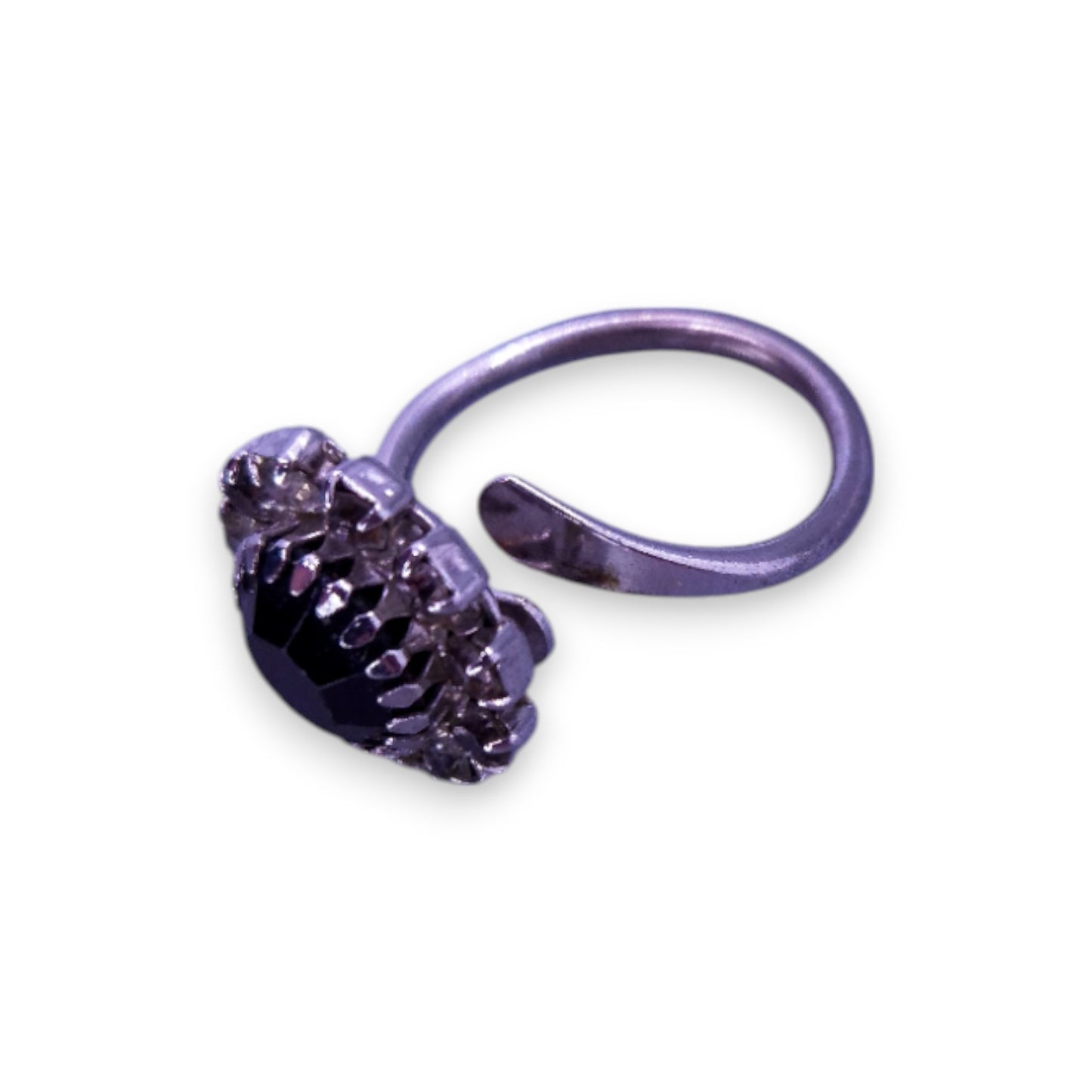 Silver Tone Black & Clear Cubic Zirconia Classic Ring