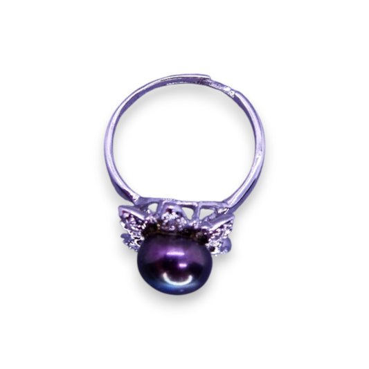 Silver Tone Black Pearl Classic Ring