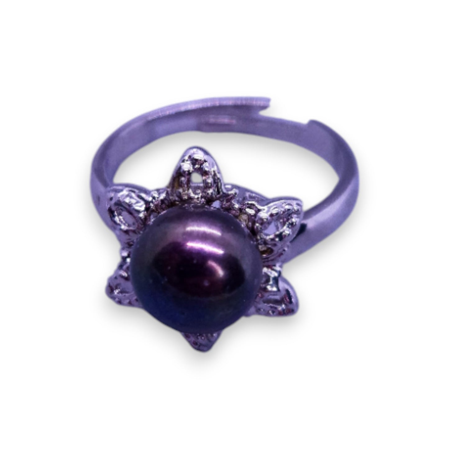 Silver Tone Black Pearl Classic Ring