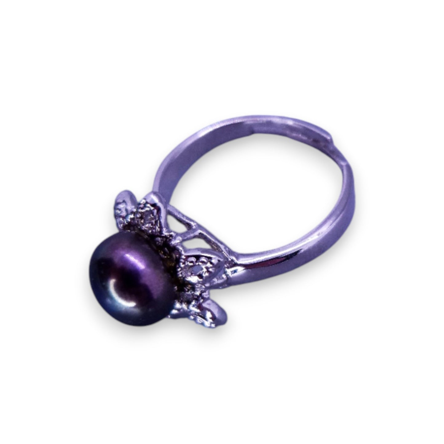 Silver Tone Black Pearl Classic Ring