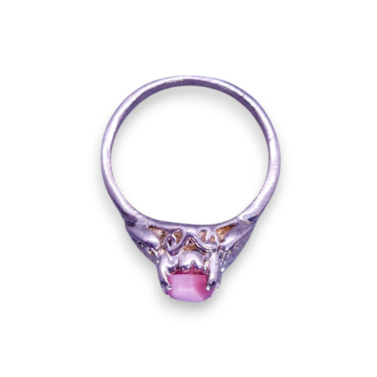 Silver Tone Pink Stone Classic Ring