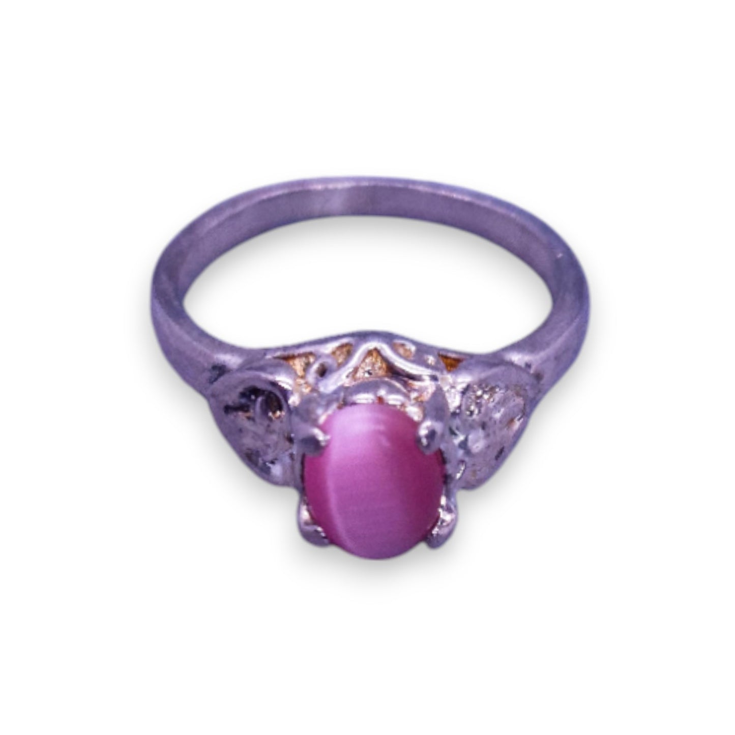 Silver Tone Pink Stone Classic Ring