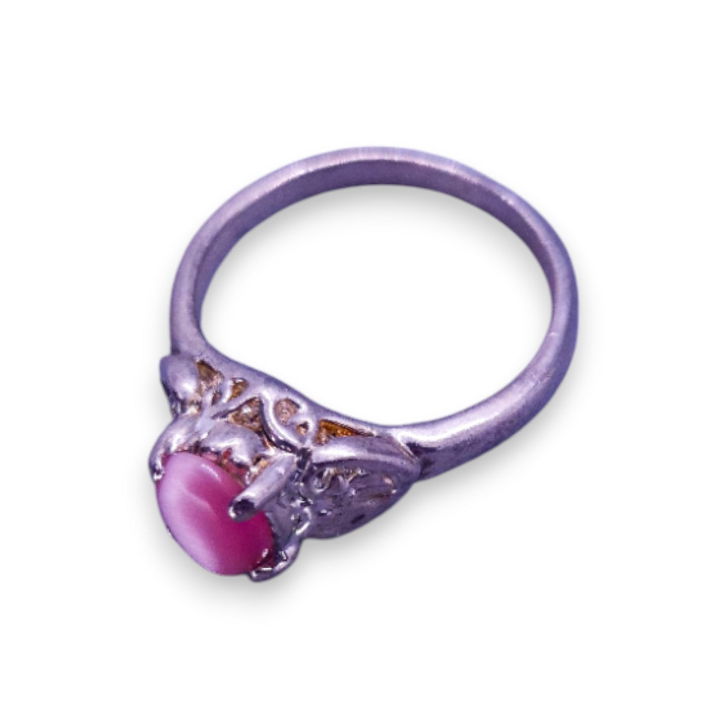 Silver Tone Pink Stone Classic Ring