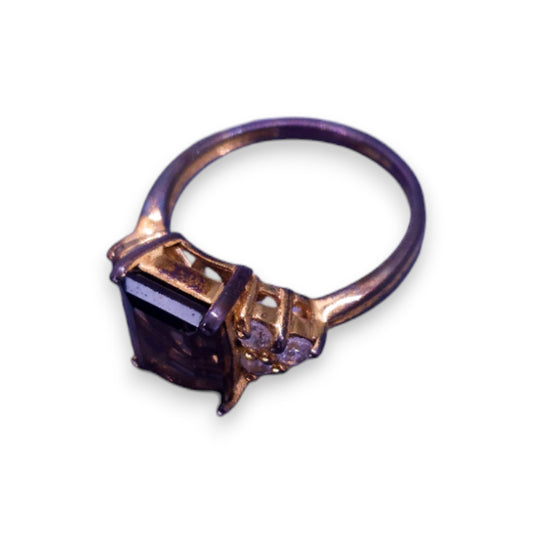 Gold Tone Brown & Clear Cubic Zirconia Vintage Ring