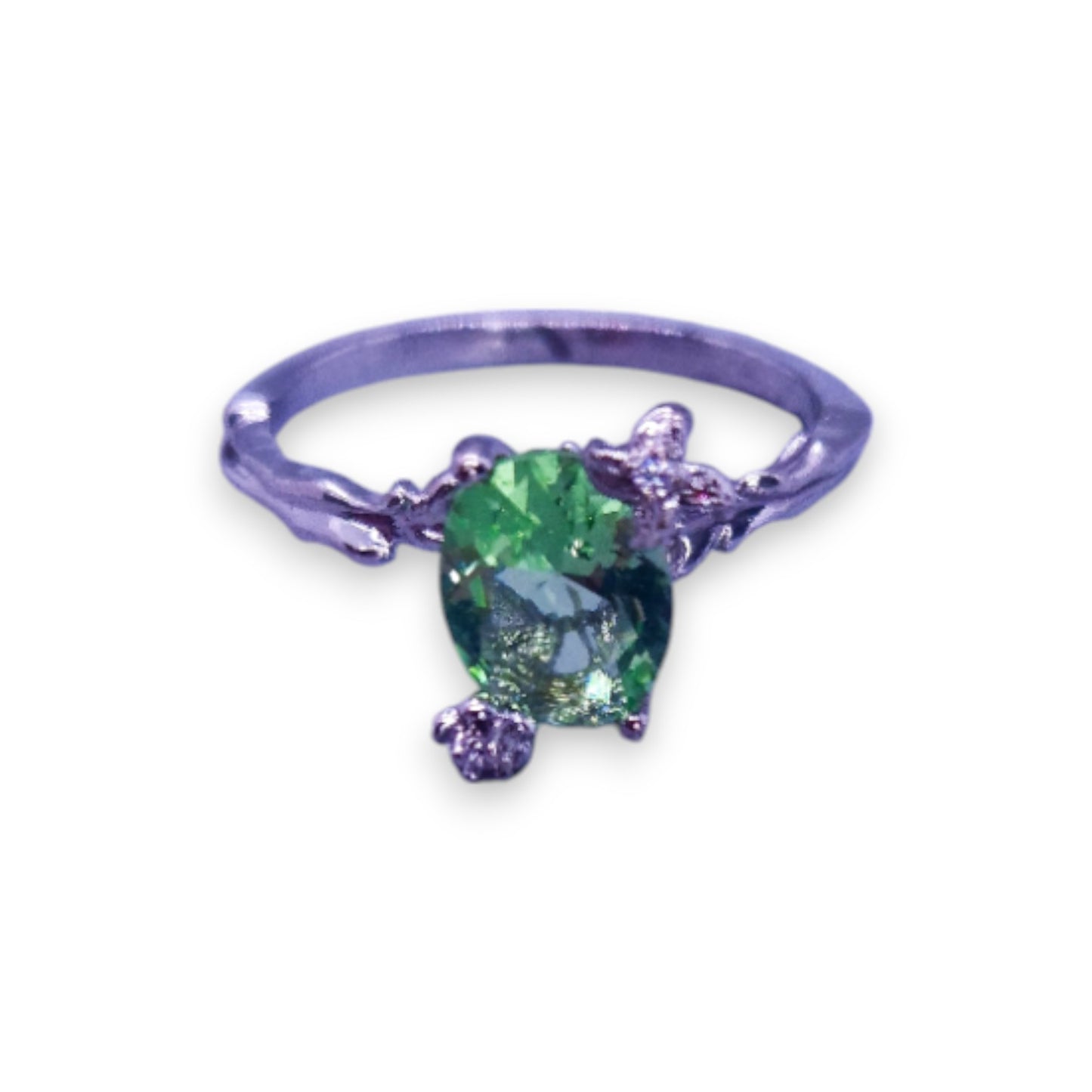 Silver Tone Green Stone Nature Inspired Ring
