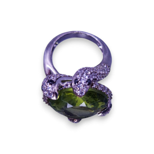 Silver Tone Green Stone Nature Inspired Ring