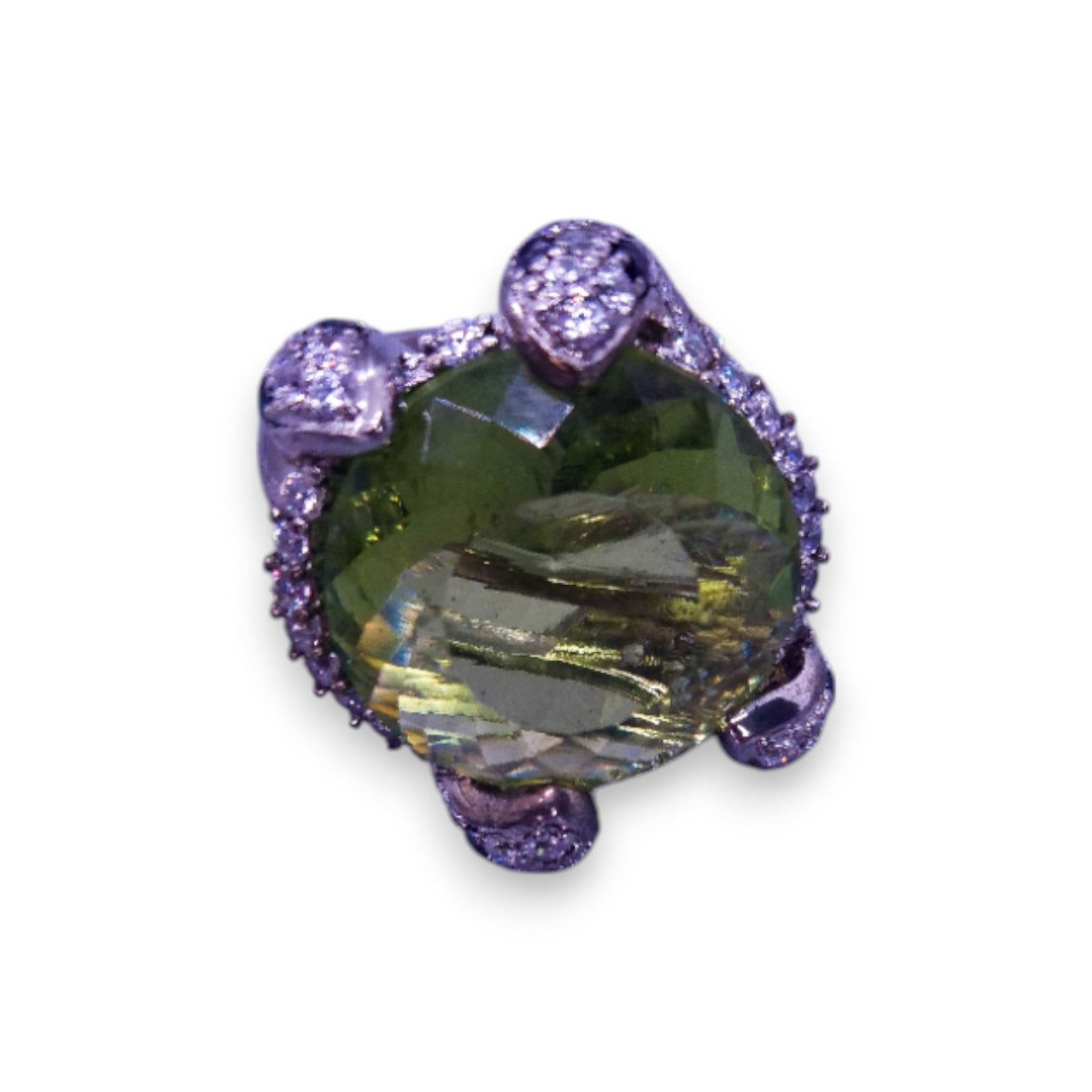 Silver Tone Green Stone Nature Inspired Ring