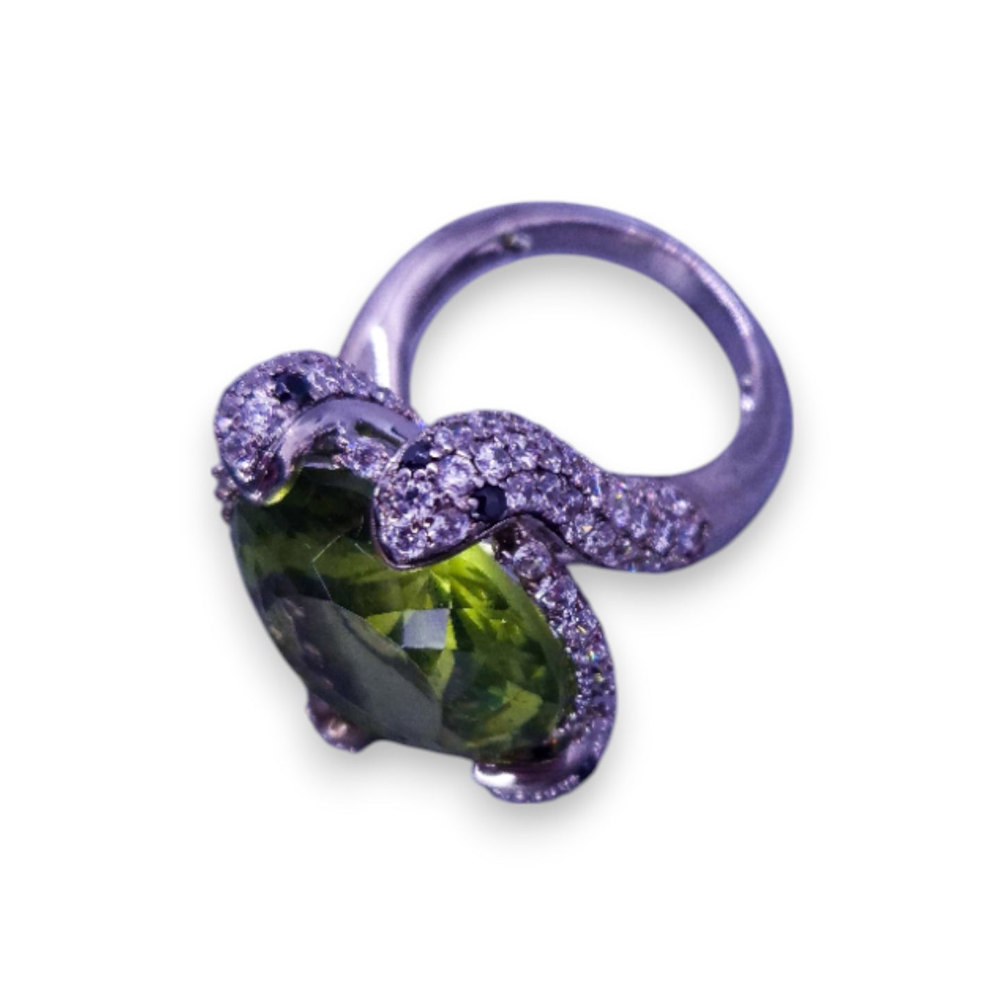Silver Tone Green Stone Nature Inspired Ring