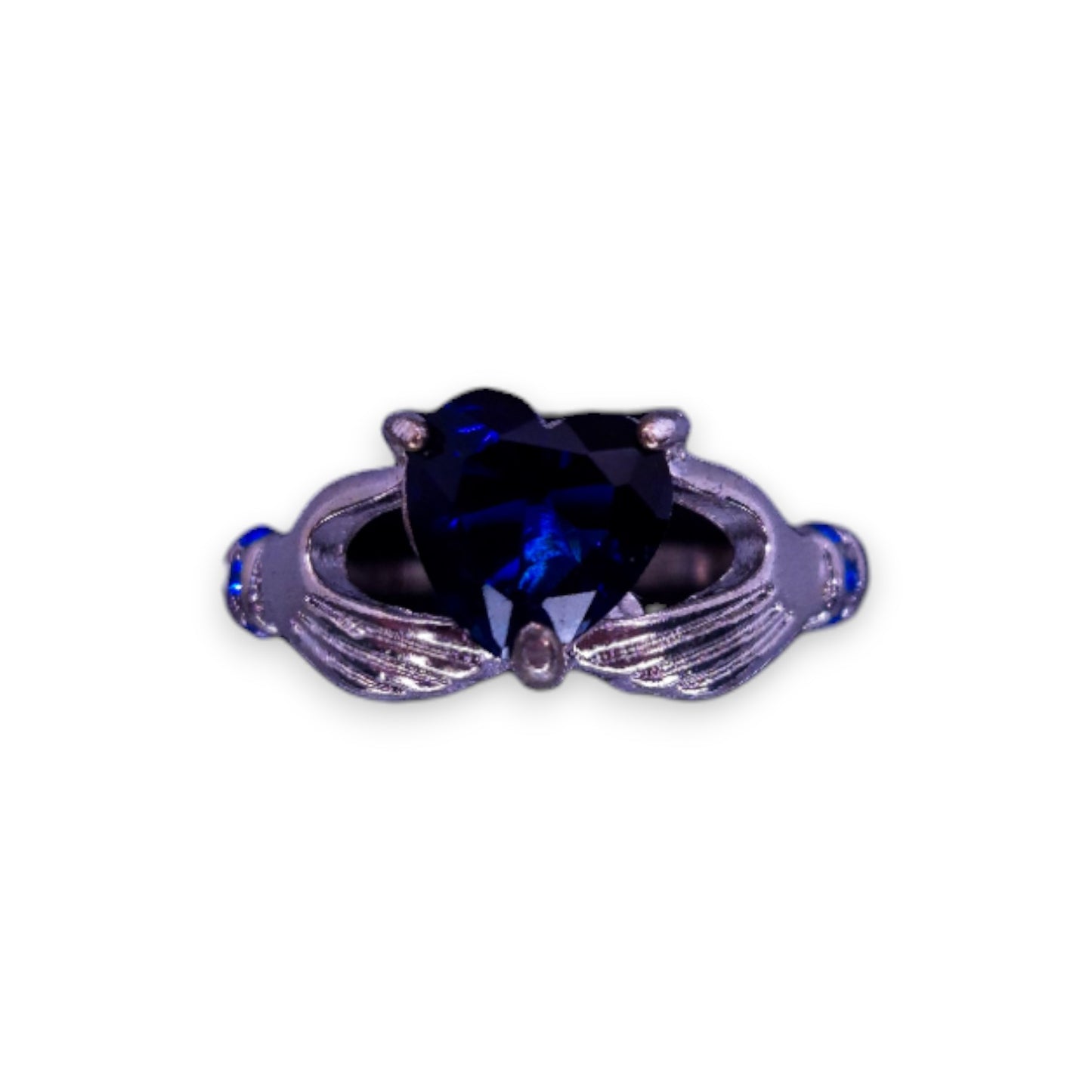 Silver Tone Blue Stone Vintage Claddagh Ring