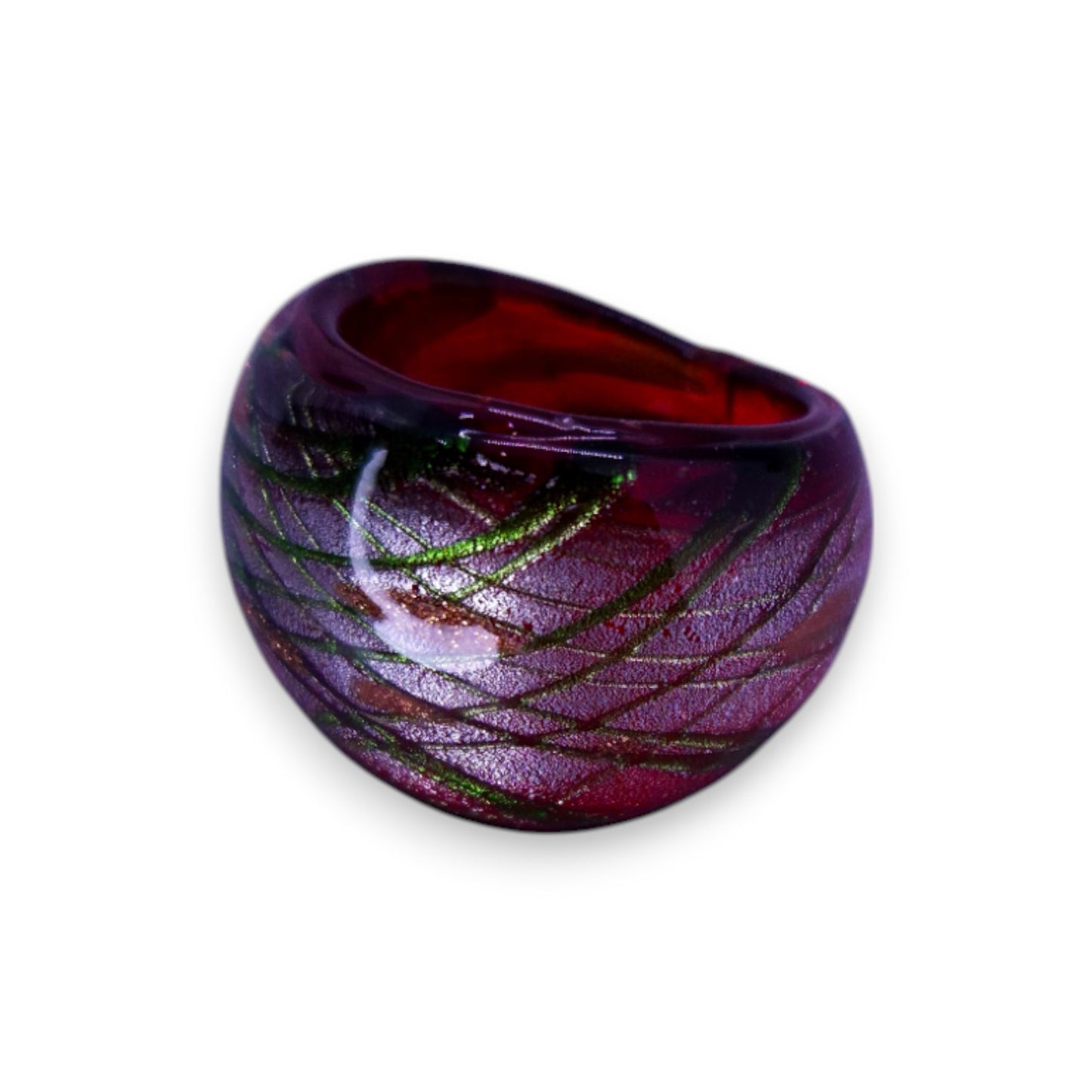 Glass "Cranberry Fizz" Statement Ring