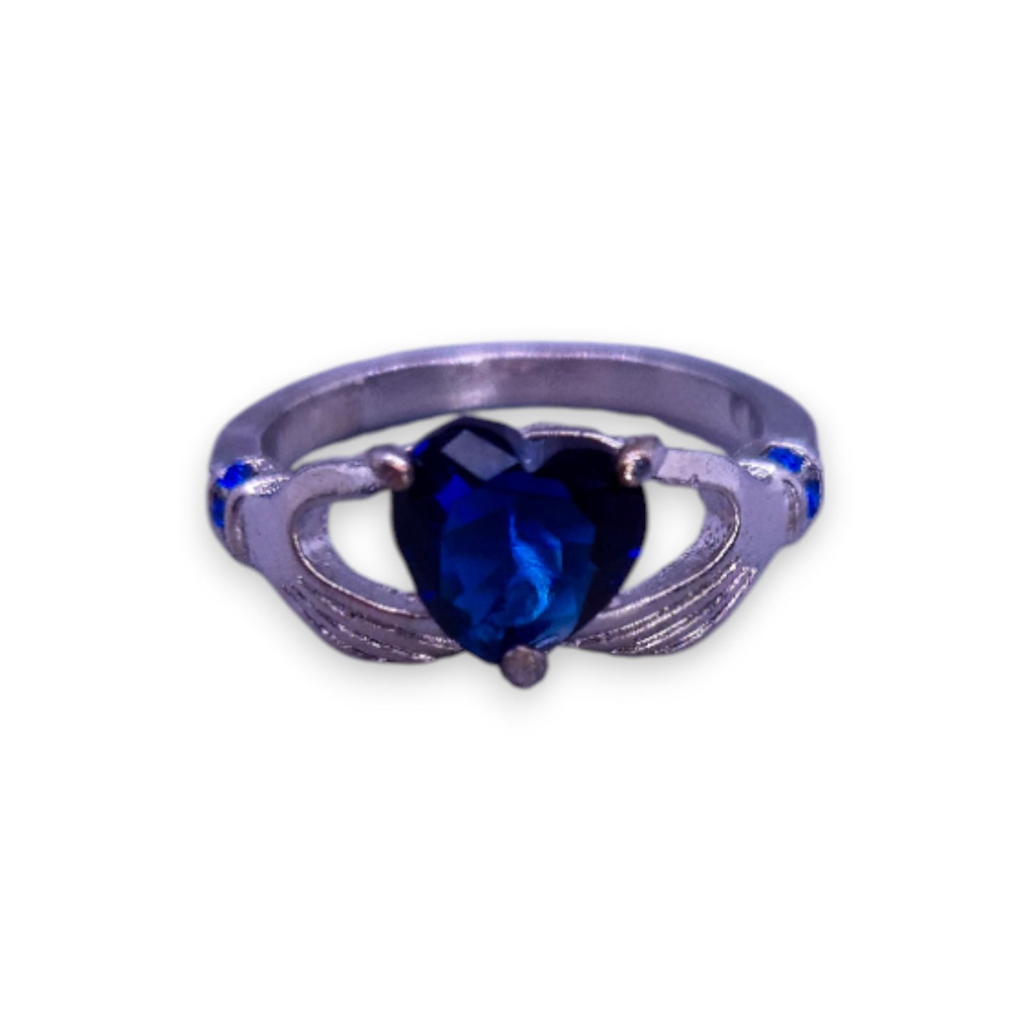 Silver Tone Blue Stone Vintage Claddagh Ring