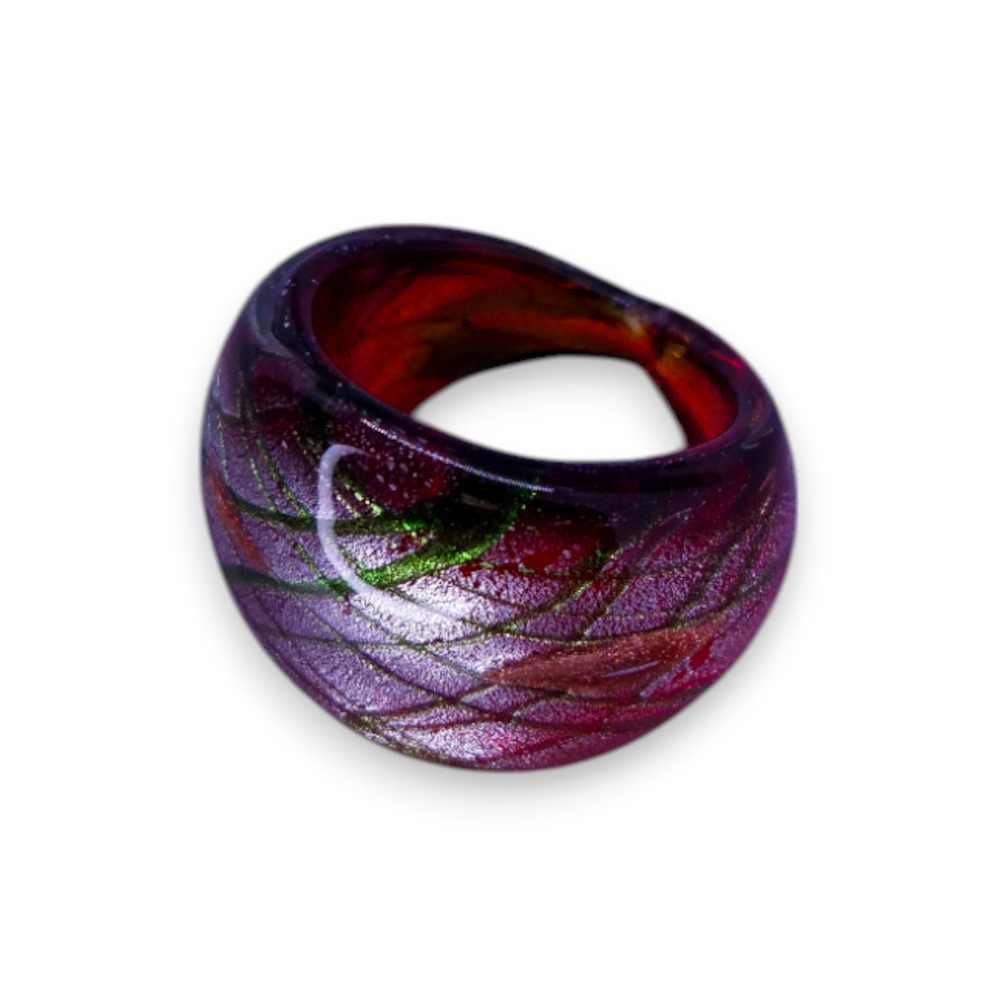 Glass "Cranberry Fizz" Statement Ring