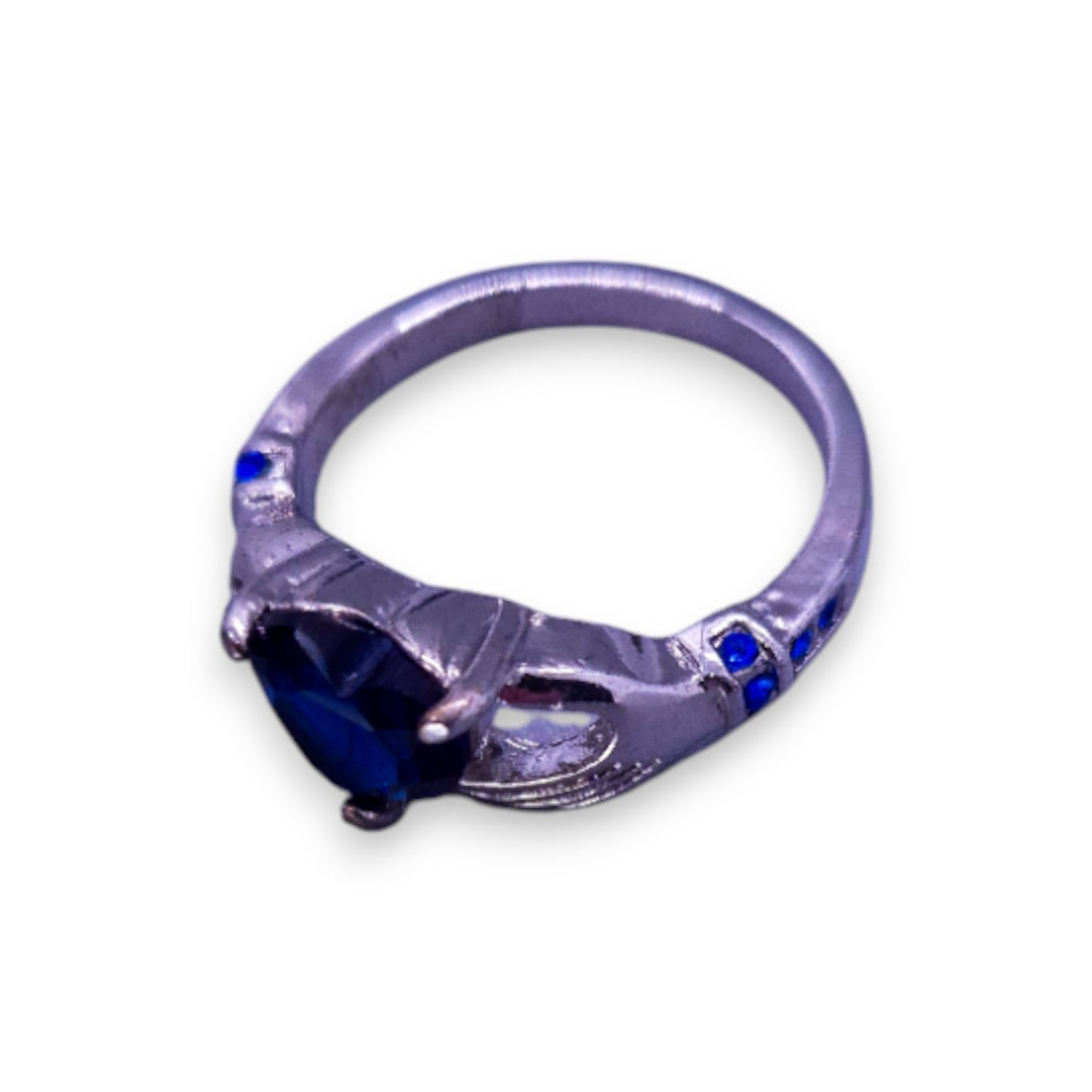 Silver Tone Blue Stone Vintage Claddagh Ring