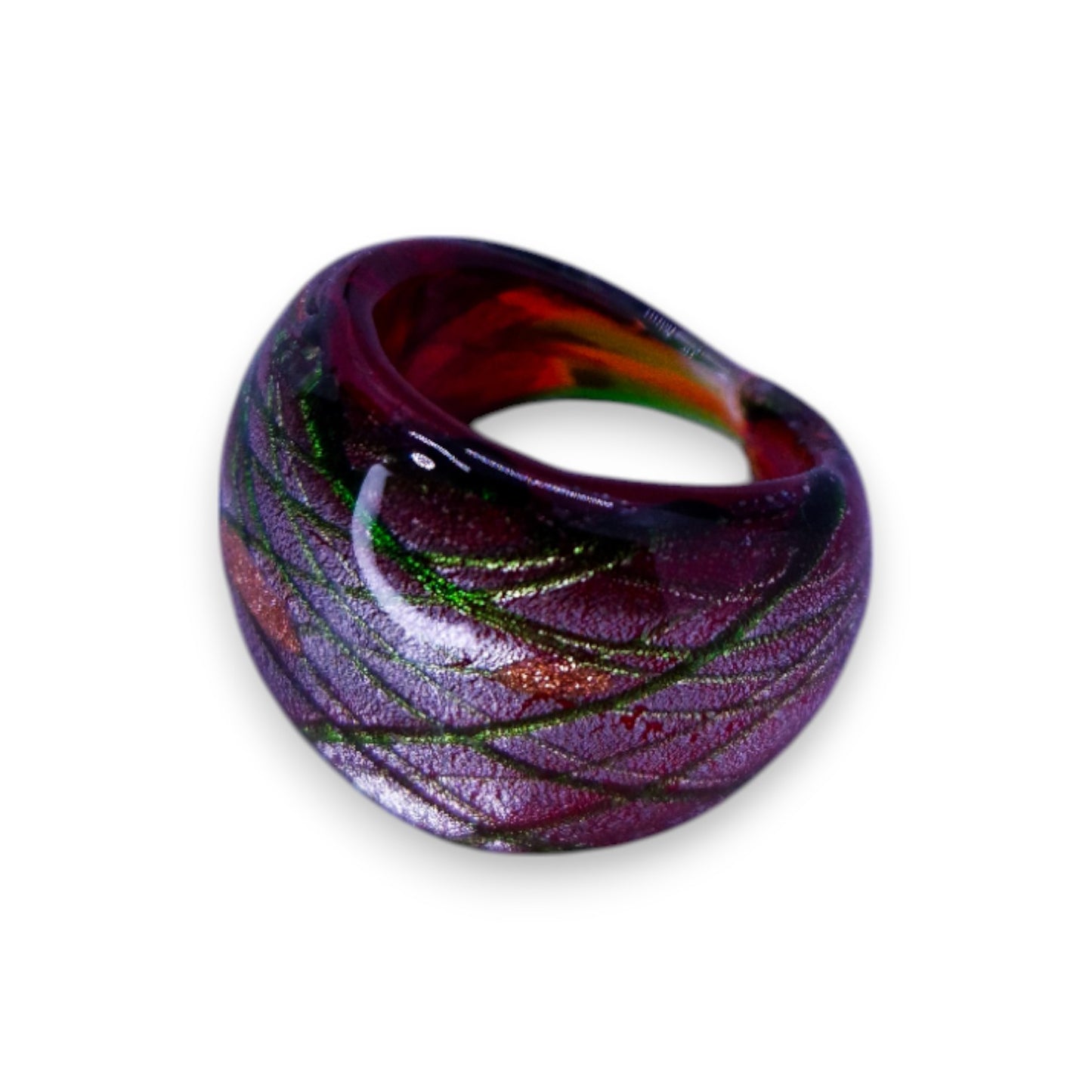 Glass "Cranberry Fizz" Statement Ring