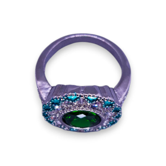 Silver Tone Green Stone Vintage Ring