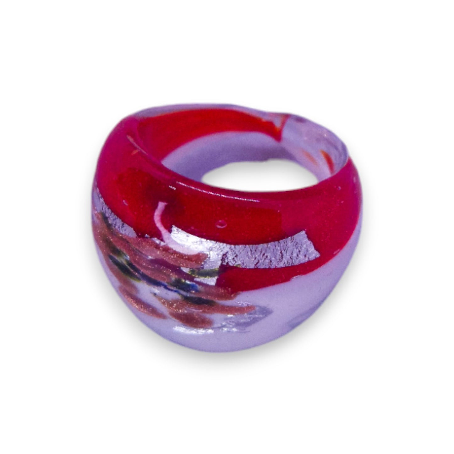 Glass "Raspberry Crème Brûlée" Statement Ring