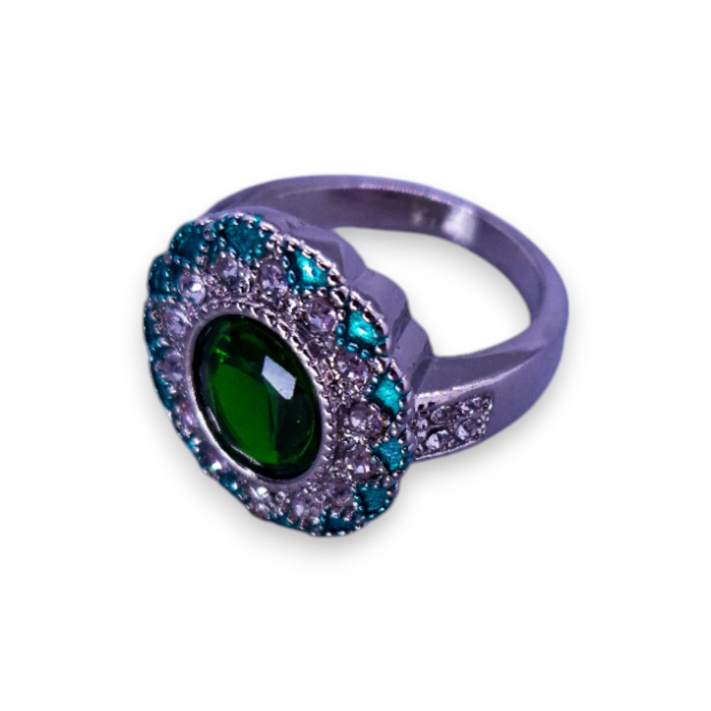Silver Tone Green Stone Vintage Ring