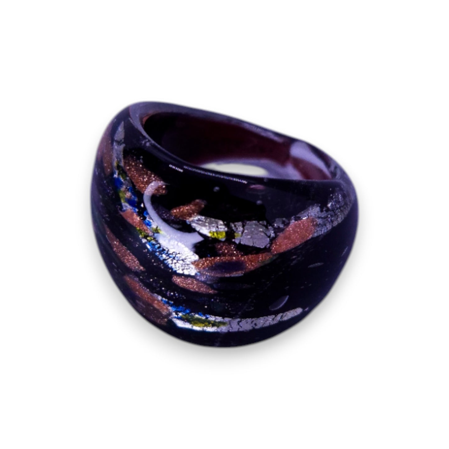 Glass "Midnight Mint Truffle" Statement Ring