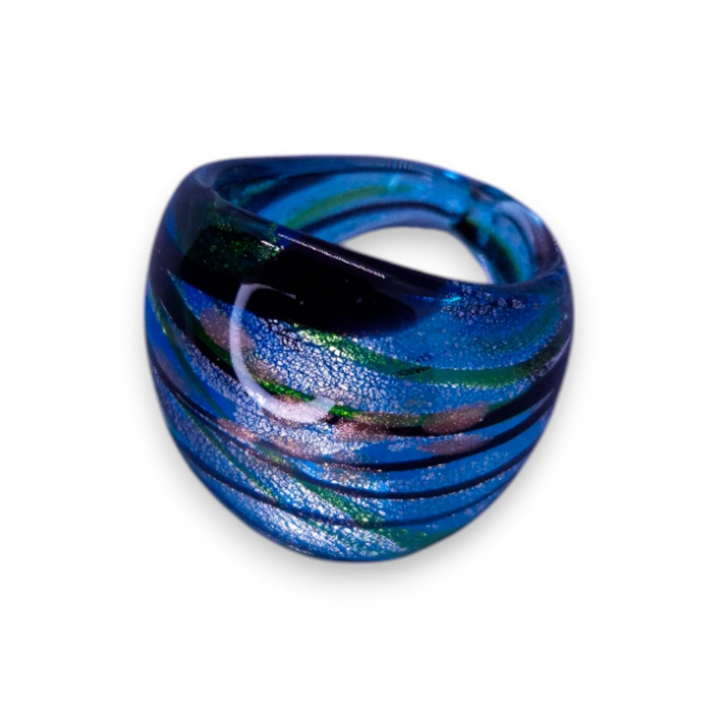 Glass "Blueberry Matcha" Statement Ring