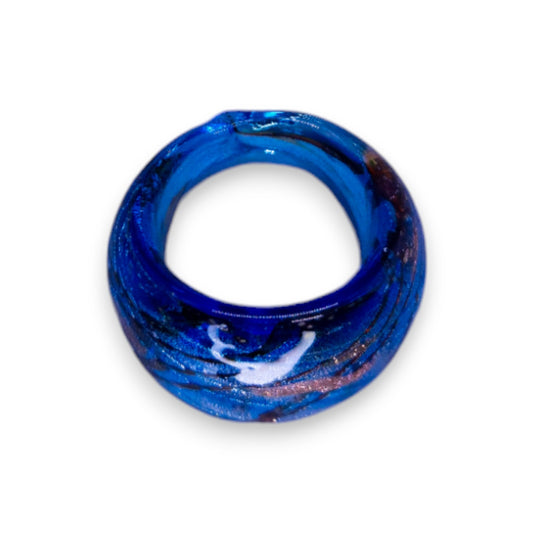 Glass "Blue Copper Nougat" Statement Ring