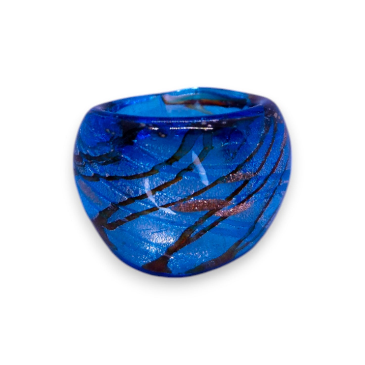 Glass "Blue Copper Nougat" Statement Ring