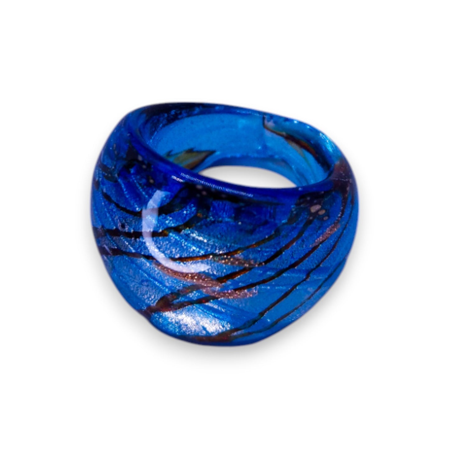 Glass "Blue Copper Nougat" Statement Ring