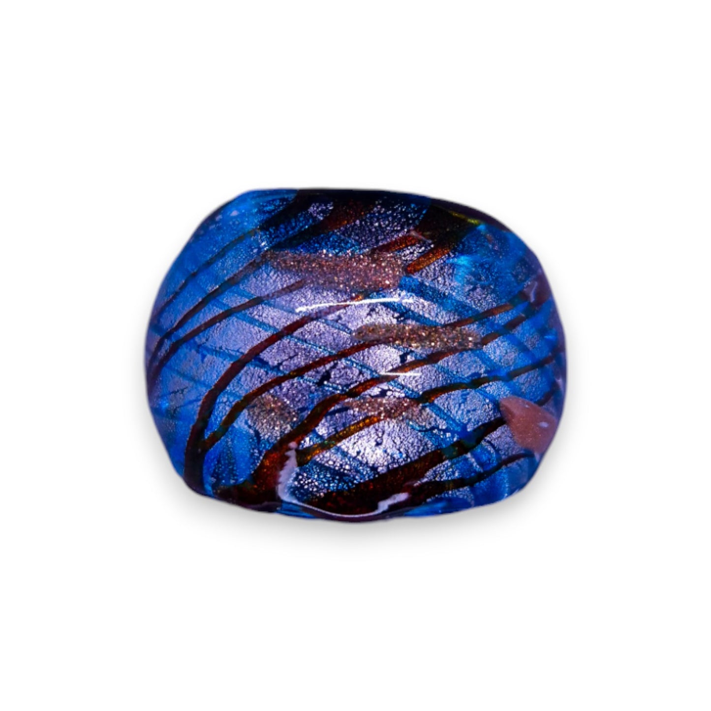 Glass "Blue Copper Nougat" Statement Ring