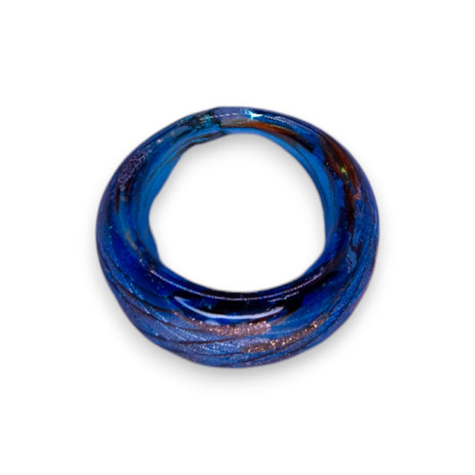 Glass "Blue Copper Nougat" Statement Ring