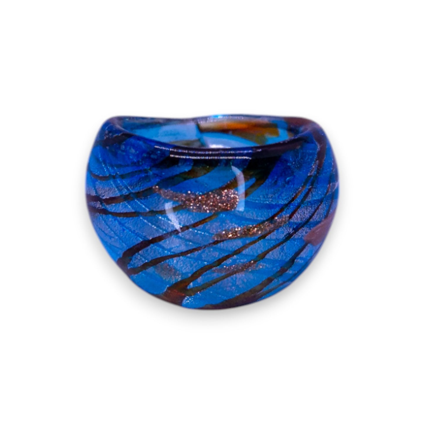 Glass "Blue Copper Nougat" Statement Ring