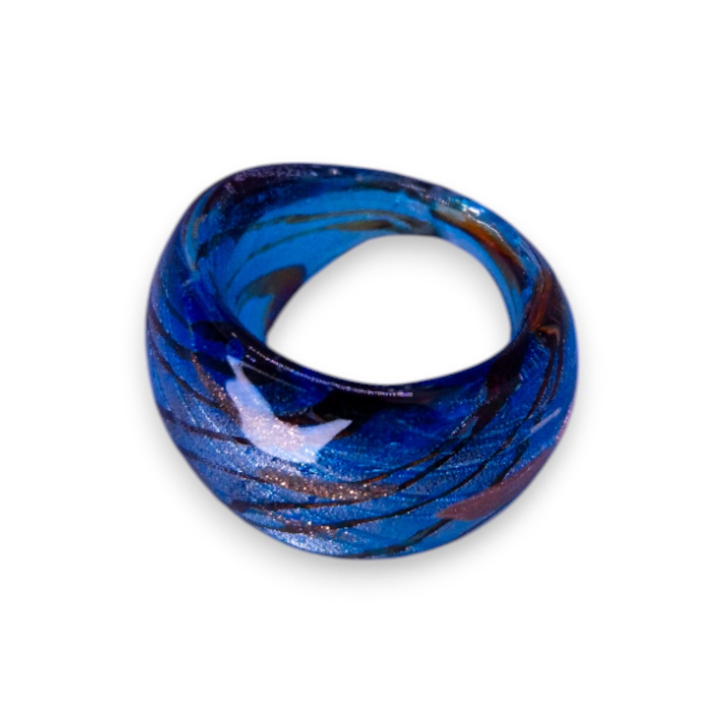 Glass "Blue Copper Nougat" Statement Ring