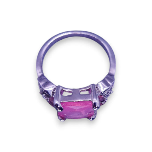 Silver Tone Pink & Clear Stones Classic Ring