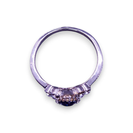 Silver Tone Purple & Clear Stones Classic Ring