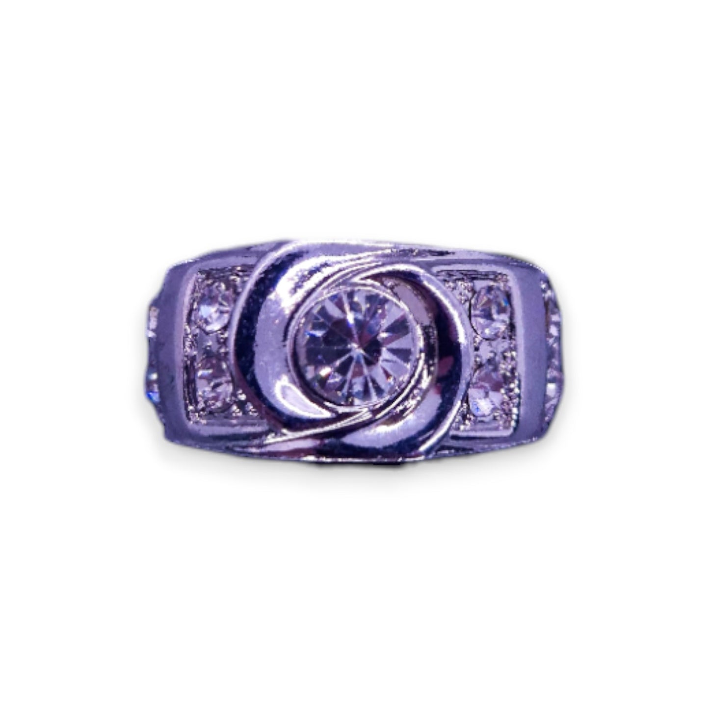Silver Tone Clear Cubic Zirconia Classic Ring