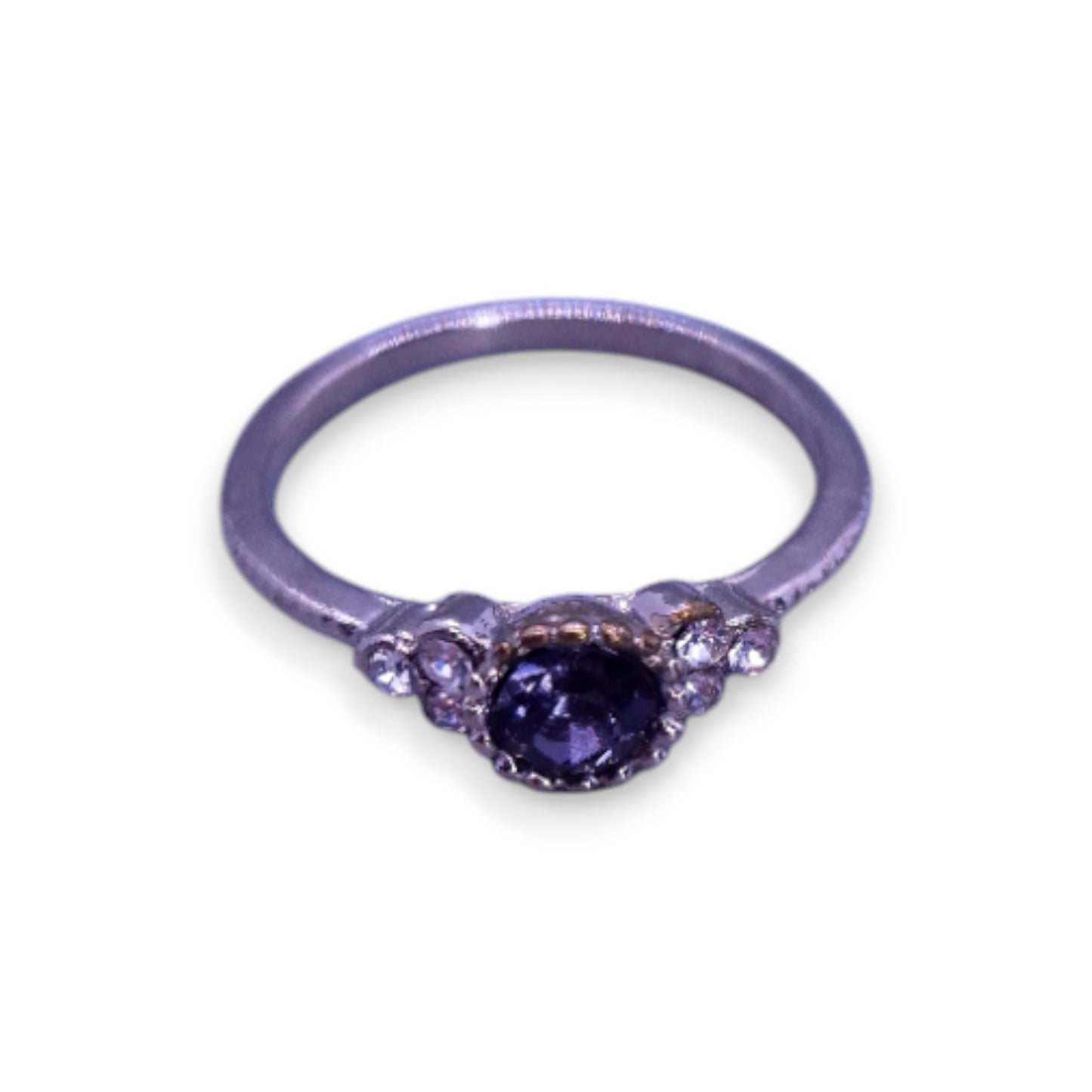 Silver Tone Purple & Clear Stones Classic Ring