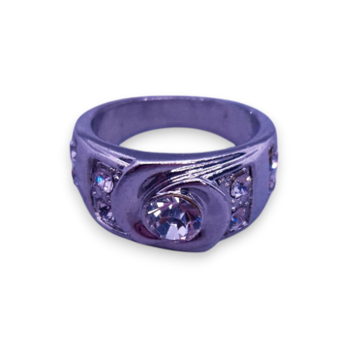 Silver Tone Clear Cubic Zirconia Classic Ring