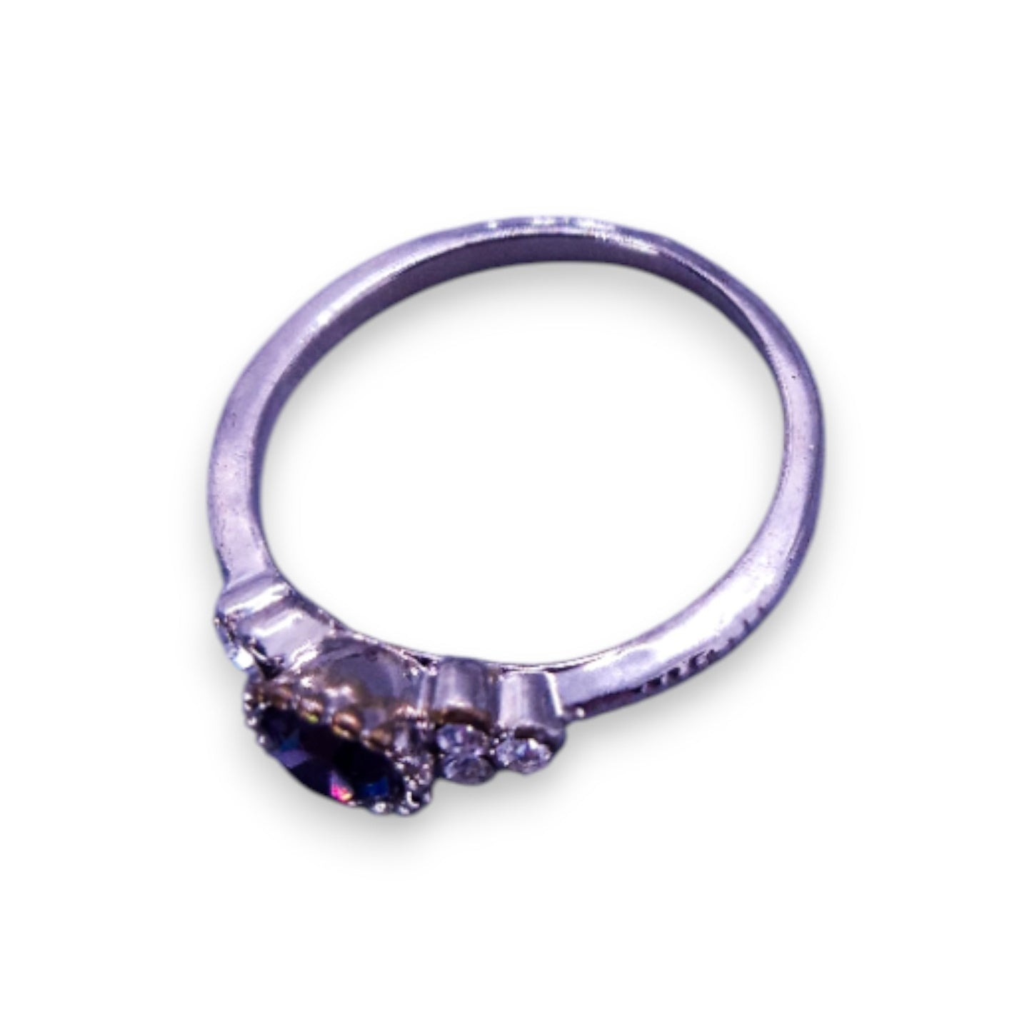 Silver Tone Purple & Clear Stones Classic Ring