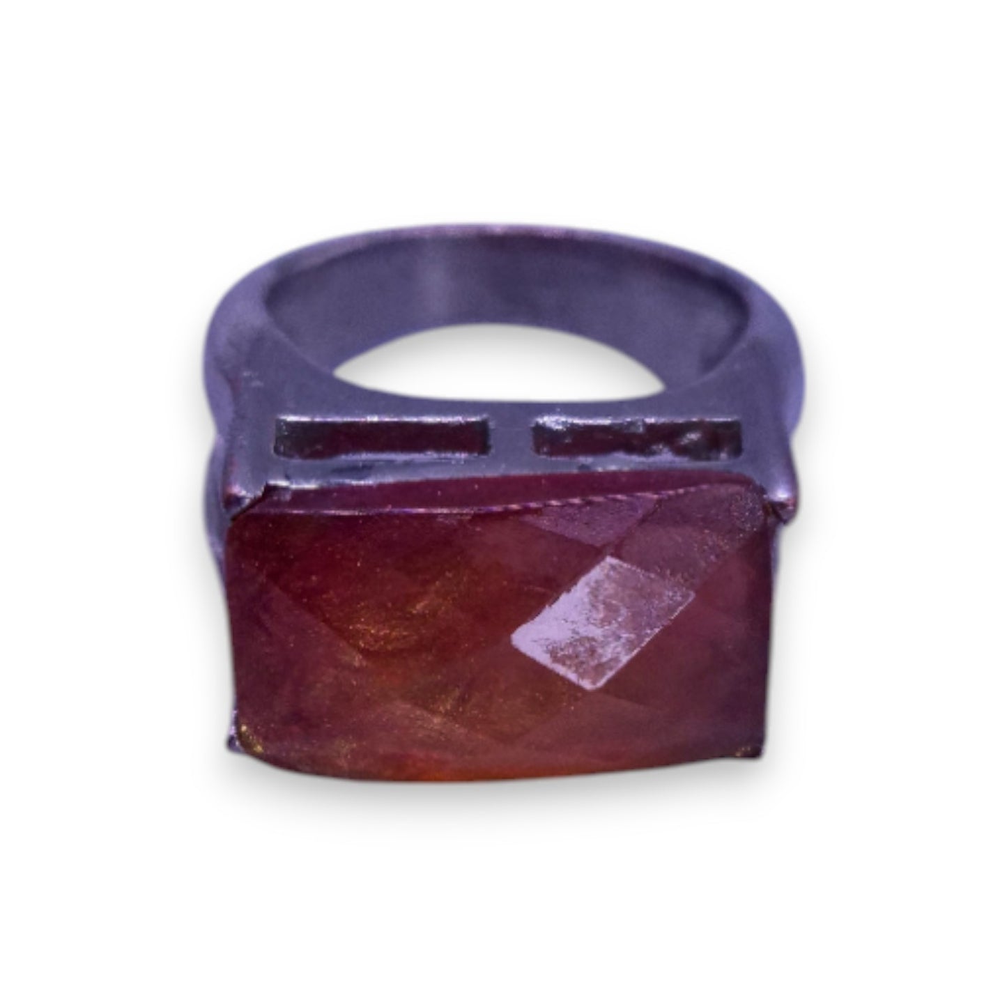 Silver Tone Brown Stone Classic Ring