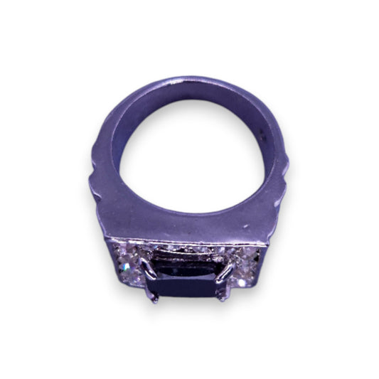 Silver Tone Black & Clear Cubic Zirconia Modern Ring