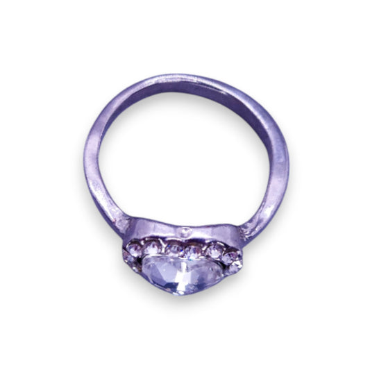 Silver Tone Clear Cubic Zirconia Romantic Heart Ring
