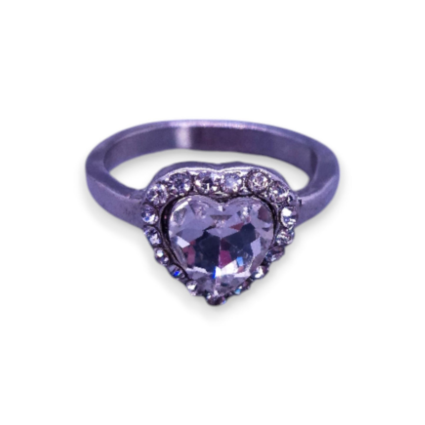 Silver Tone Clear Cubic Zirconia Romantic Heart Ring