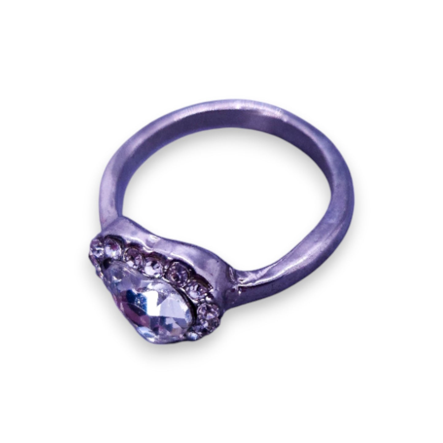 Silver Tone Clear Cubic Zirconia Romantic Heart Ring