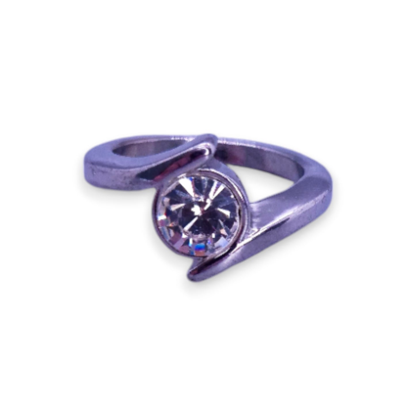 Silver Tone Clear Cubic Zirconia Classic Ring