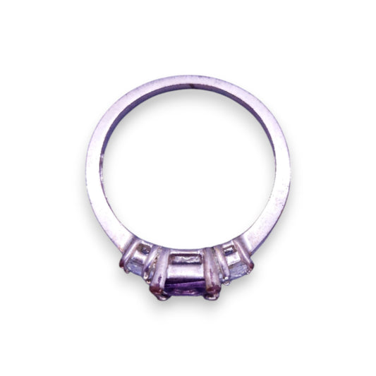 Silver Tone Purple & Clear Stones Classic Ring