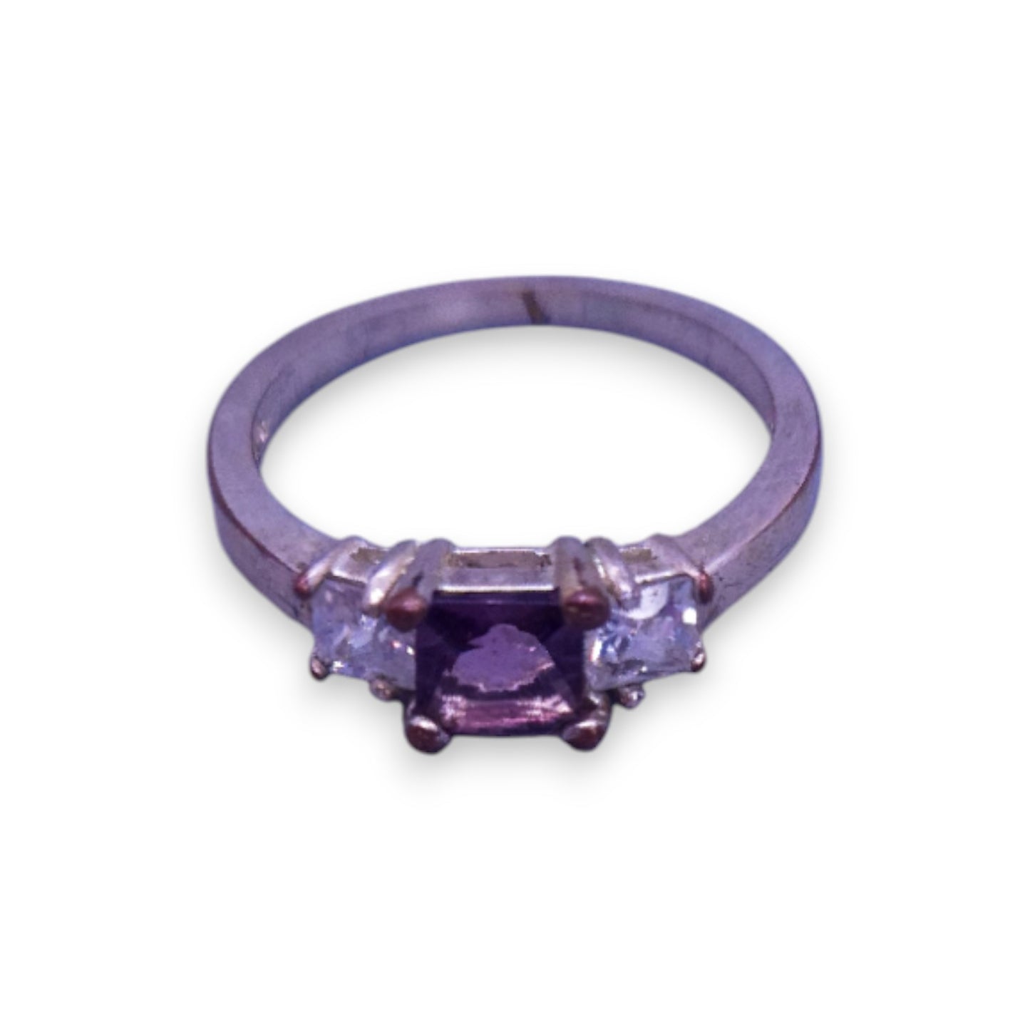 Silver Tone Purple & Clear Stones Classic Ring