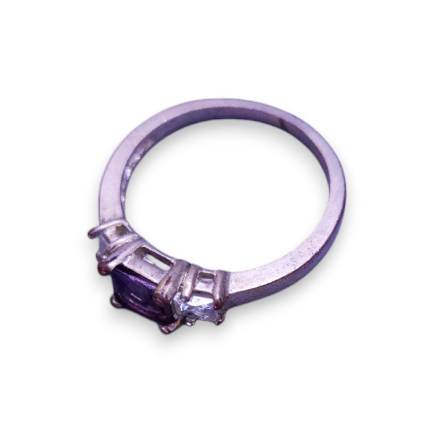 Silver Tone Purple & Clear Stones Classic Ring